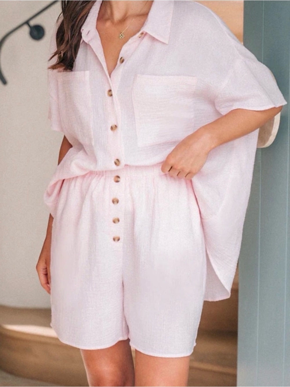 Cupshe Soft Pink High Waist Lounge Shorts Set - Picture 5 of 11
